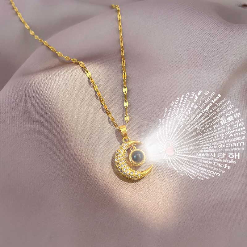Moon Locket Necklace I love you 100 languages